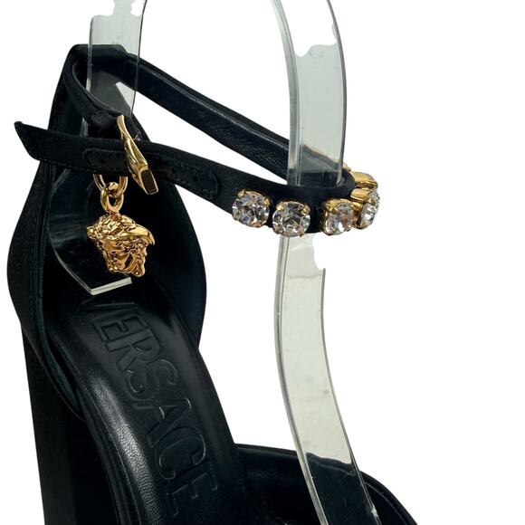 Versace Medusa Aevitas Satin Platform Crystals Pumps Black Size 36 - Picture 4 of 10